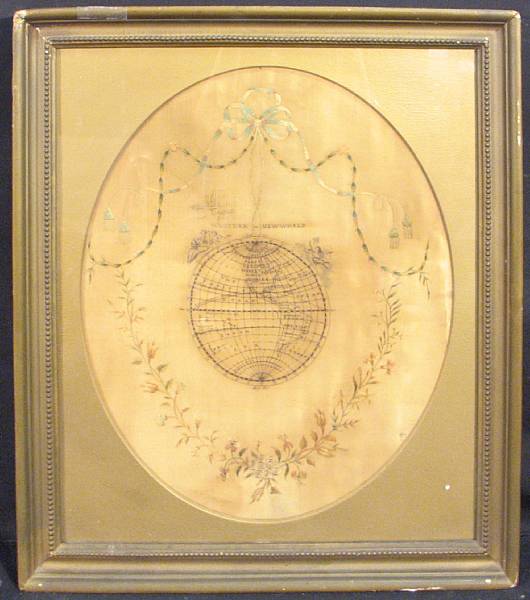 Appraisal: A George III embroidered silkwork panel framed height of frame