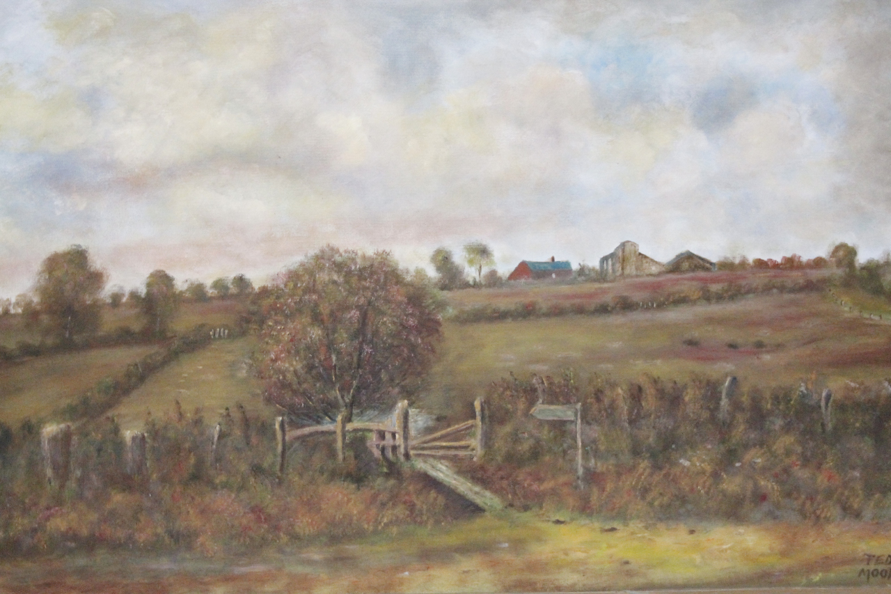 Appraisal: Ted Moore thC Landscape tree before hedgerows and buildings oil