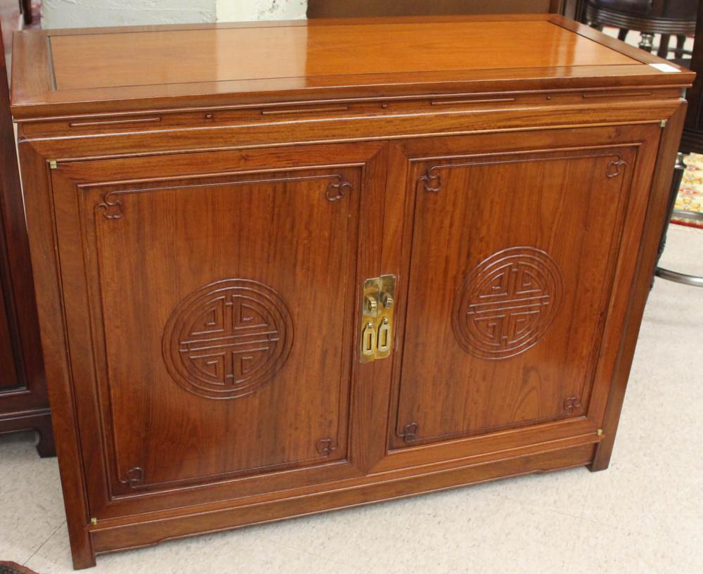 Appraisal: CHINESE ROSEWOOD STEREO CABINET with lift top double doors interior