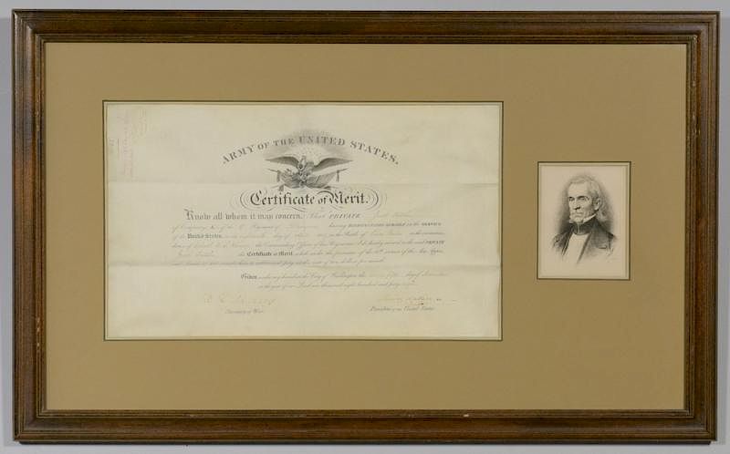 Appraisal: President James K Polk Signed Certificate of Merit James K