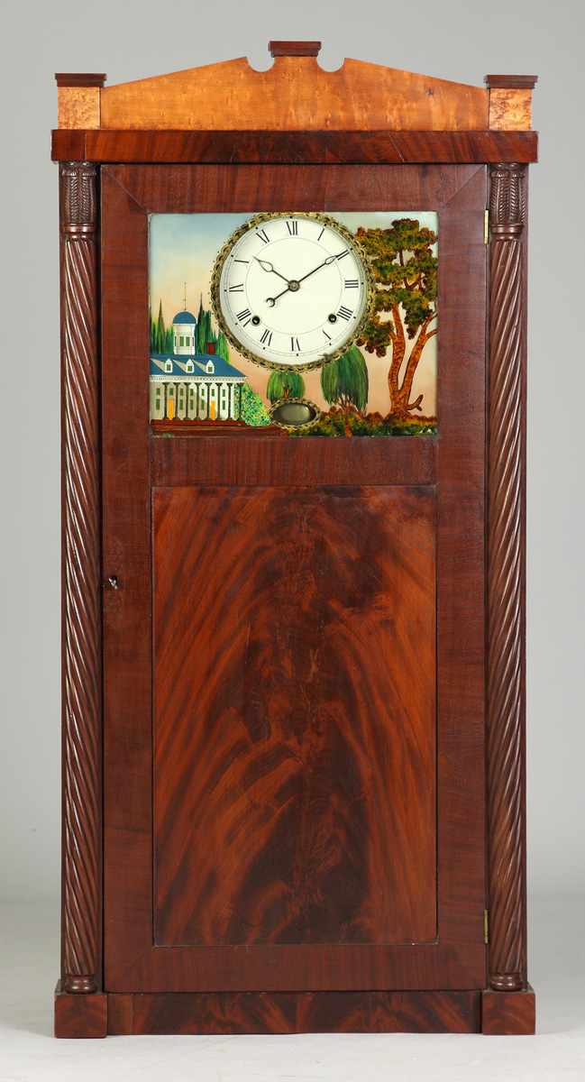 Appraisal: Joseph Ives Large Wall Clock Mahogany case with carved and