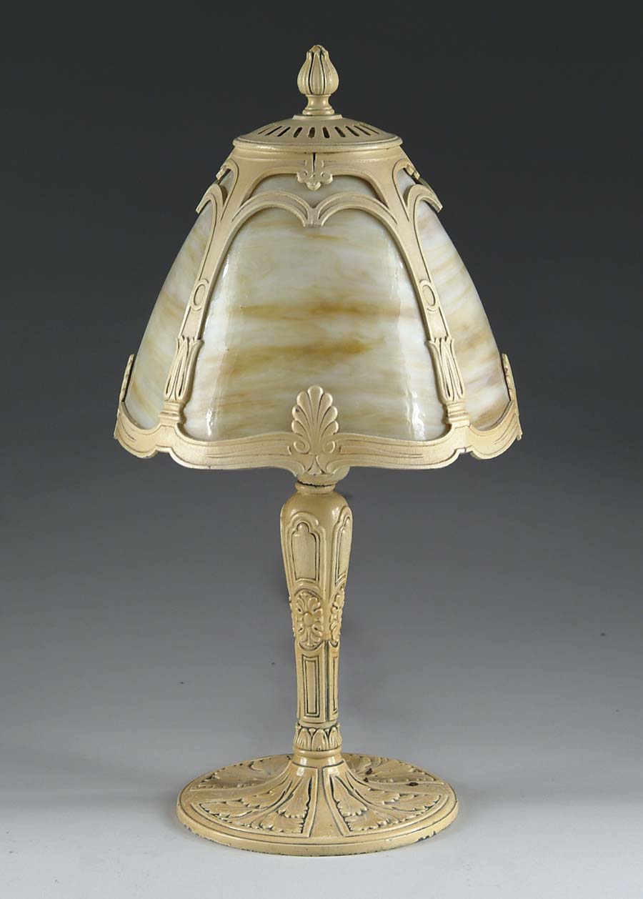 Appraisal: METAL AND SLAG PANEL BOUDOIR LAMP Possibly by Parker with