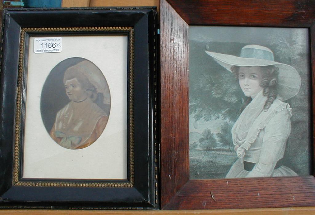 Appraisal: A thC portrait watercolour of a lady high oval ebonised