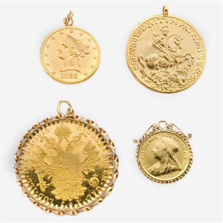 Appraisal: Four Gold U S and Foreign Coin Pendants Estimate -