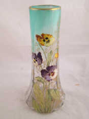 Appraisal: A tall glass vase with applied pansies and gilt foliage