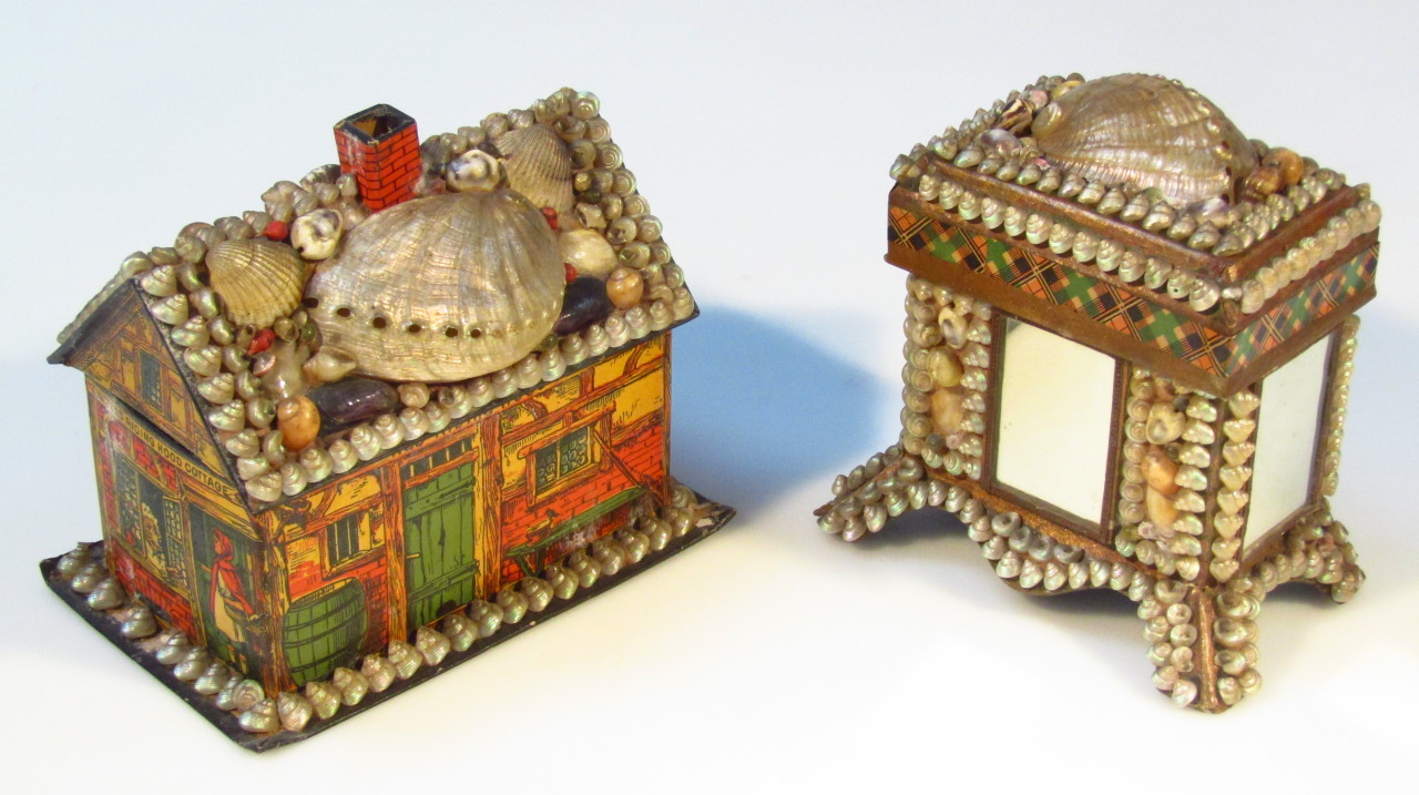 Appraisal: A late thC card and shell work house jewellery casket