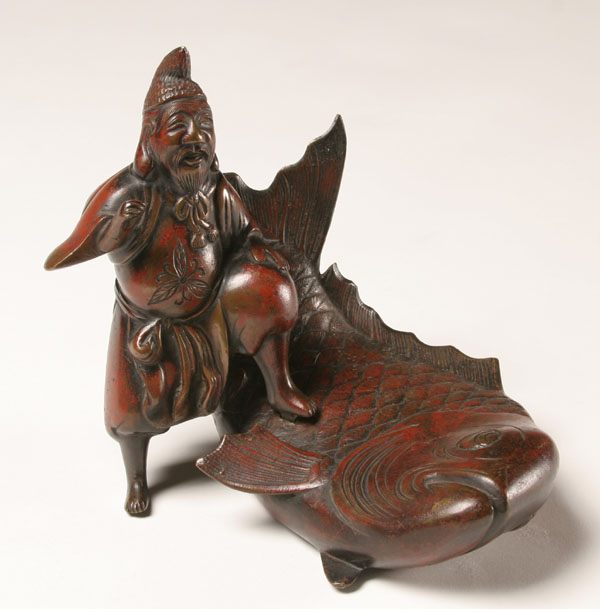 Appraisal: Chinese bronze figure group of a mythological fish and fisherman