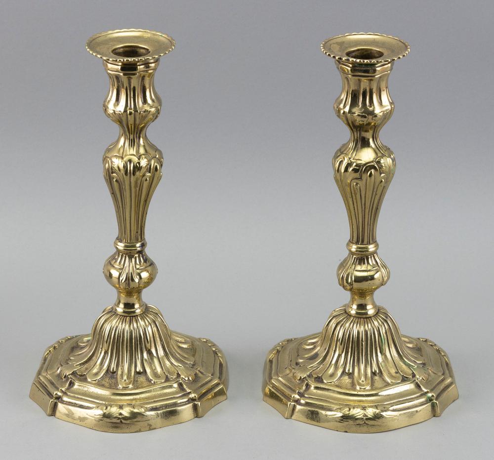 Appraisal: PAIR OF BRASS CANDLESTICKS POSSIBLY RUSSIAN LATE TH CENTURY OR