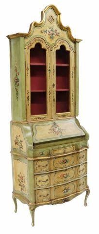 Appraisal: Italian Venetian parcel gilt and paint decorated secretary bookcase th