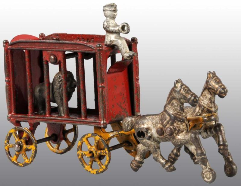 Appraisal: Cast Iron -Horse Circus Cage Wagon Toy Description Includes lion