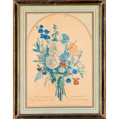 Appraisal: FIVE FRENCH PRINTS Two botanical prints two oval prints of