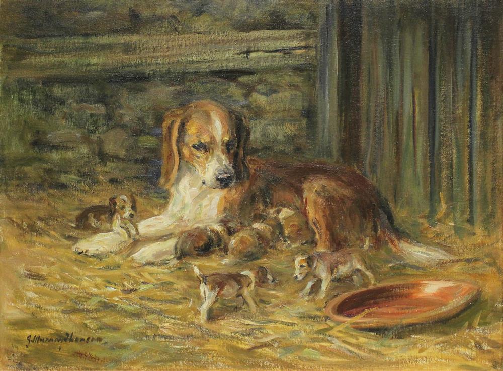 Appraisal: JOHN MURRAY THOMSON BRITISH - HOUND WITH HER PUPS Oil