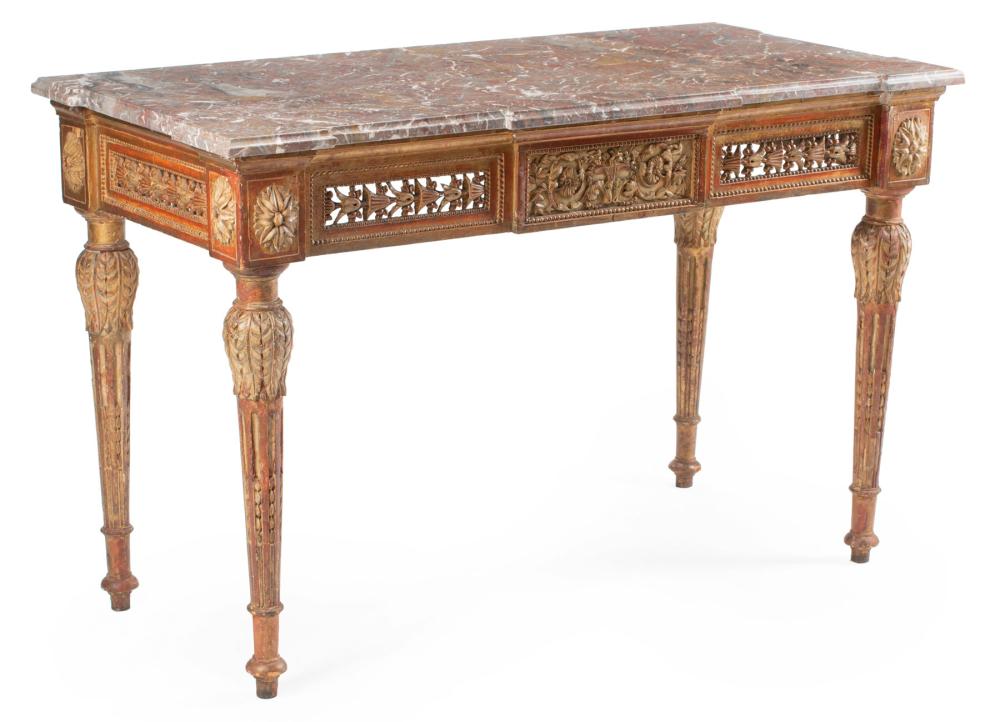 Appraisal: Antique Italian Neoclassical-Style Carved and Painted Console Table variegated marble