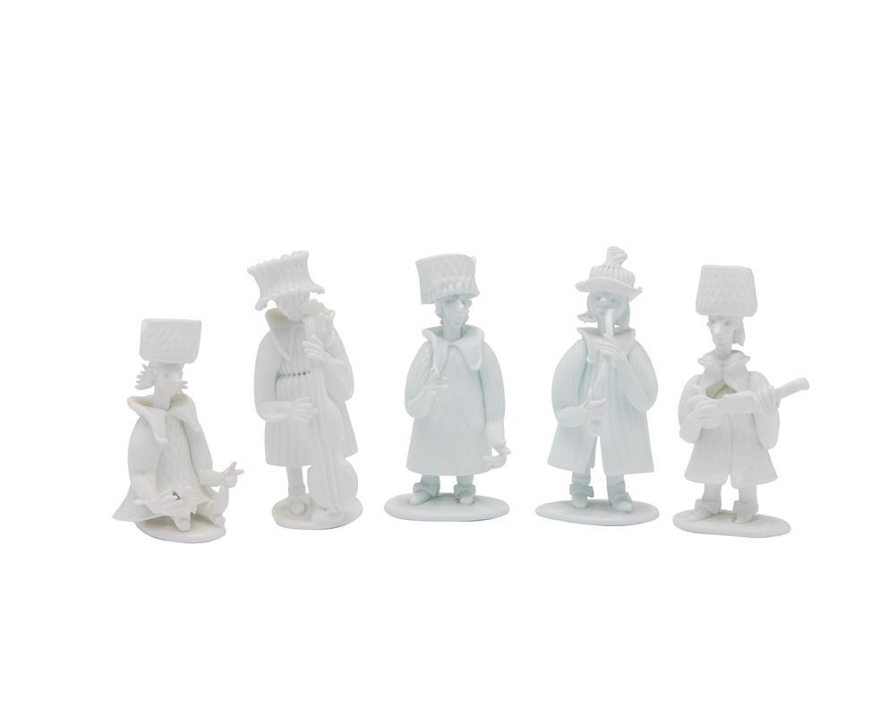 Appraisal: FULVIO BIANCONI Italian - Five Grotteschi Series Figurines lattimo glass