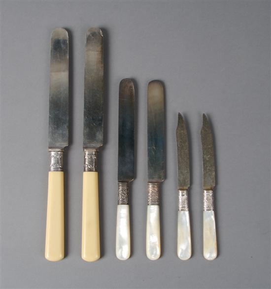 Appraisal: Two Sets of Sterling Silver Banded Knives Length of first