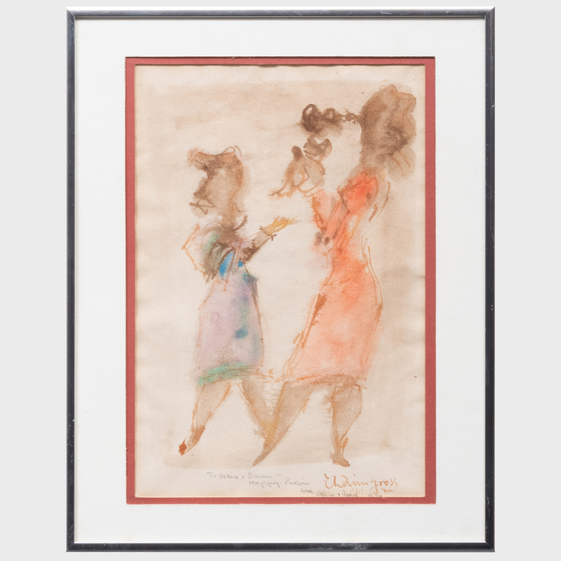 Appraisal: CHAIM GROSS - TWO FIGURES Watercolor on paper signed 'Chaim