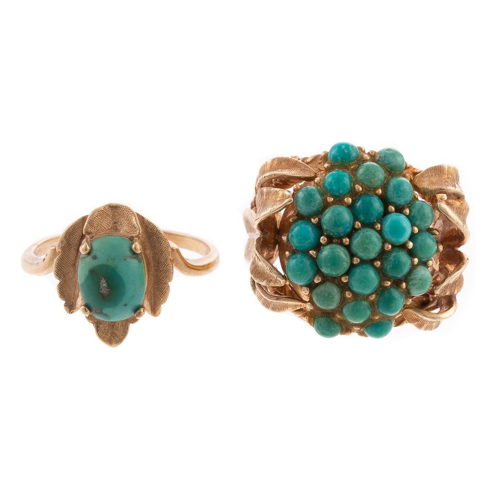 Appraisal: A Pair of Turquoise Rings in Gold K yellow gold