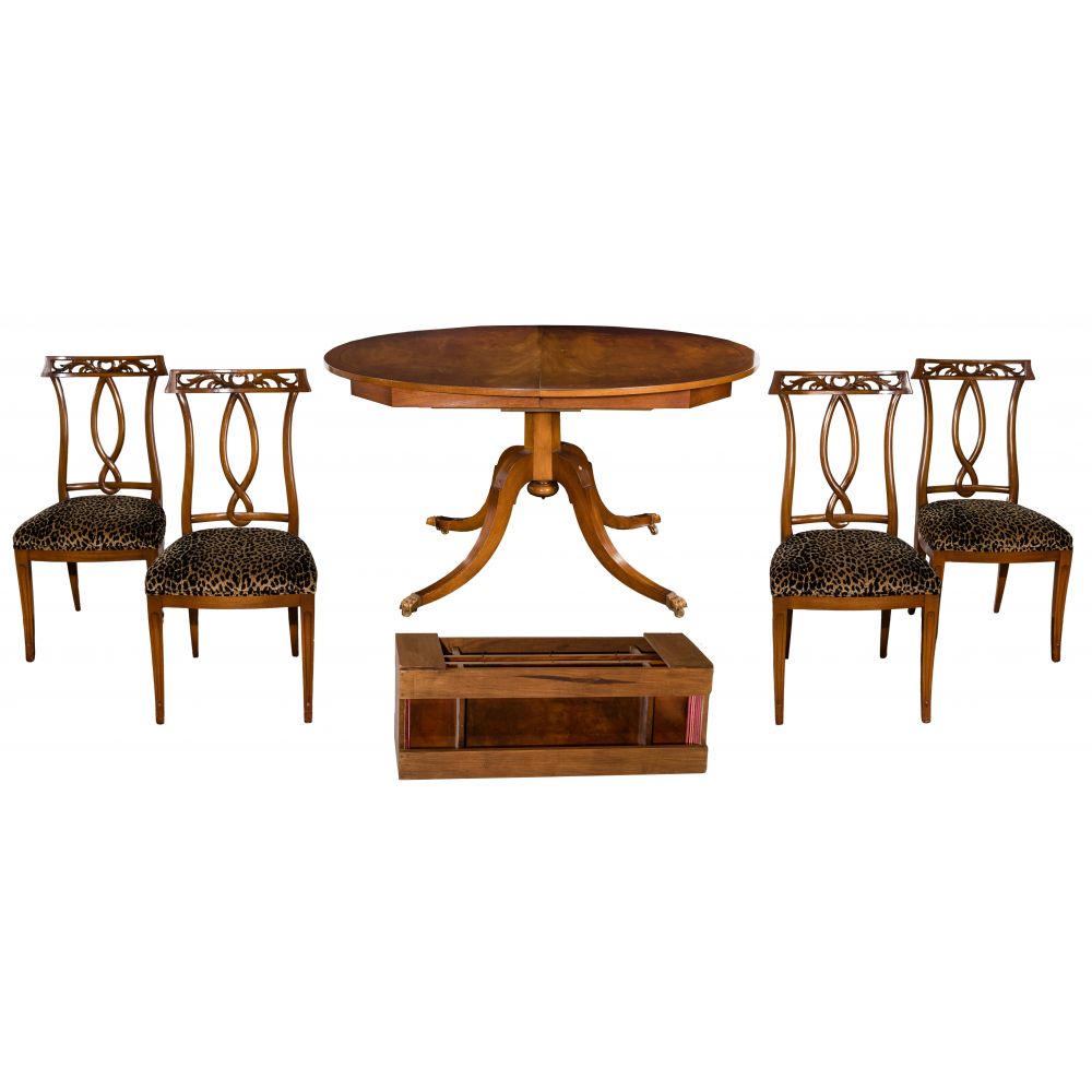 Appraisal: DINING TABLE AND UPHOLSTERED CHAIR ASSORTMENT items including -inch wide