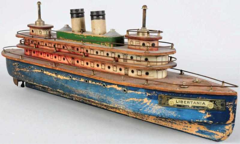 Appraisal: Wooden Libertania Clockwork Steam Boat American Two-stack steam boat Some