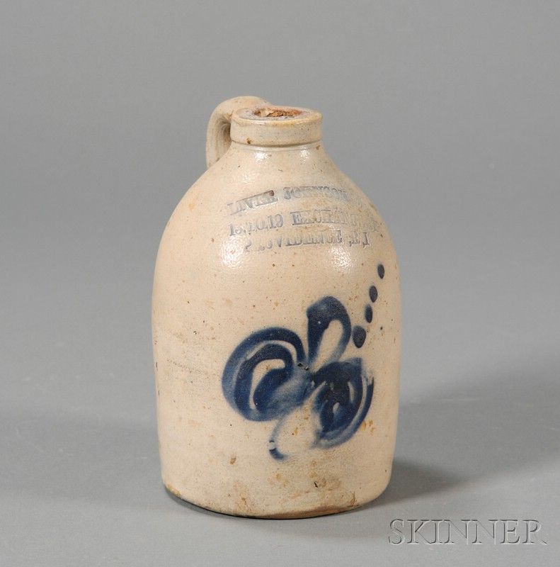 Appraisal: Small Cobalt-decorated Stoneware Jug probably Worcester Massachusetts th century quart