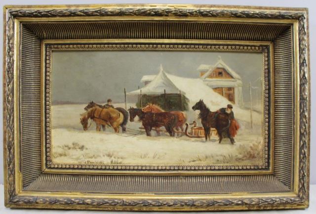 Appraisal: KAMIENSKI A Signed th C Oil on Panel RussianSnow Scene