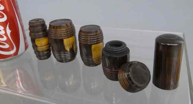 Appraisal: Lot early Lignum Vitae pill and ink canisters Approx ''