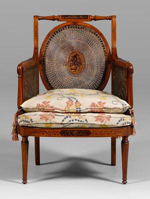 Appraisal: Fine Adam style painted armchair satinwood and mahogany caned back