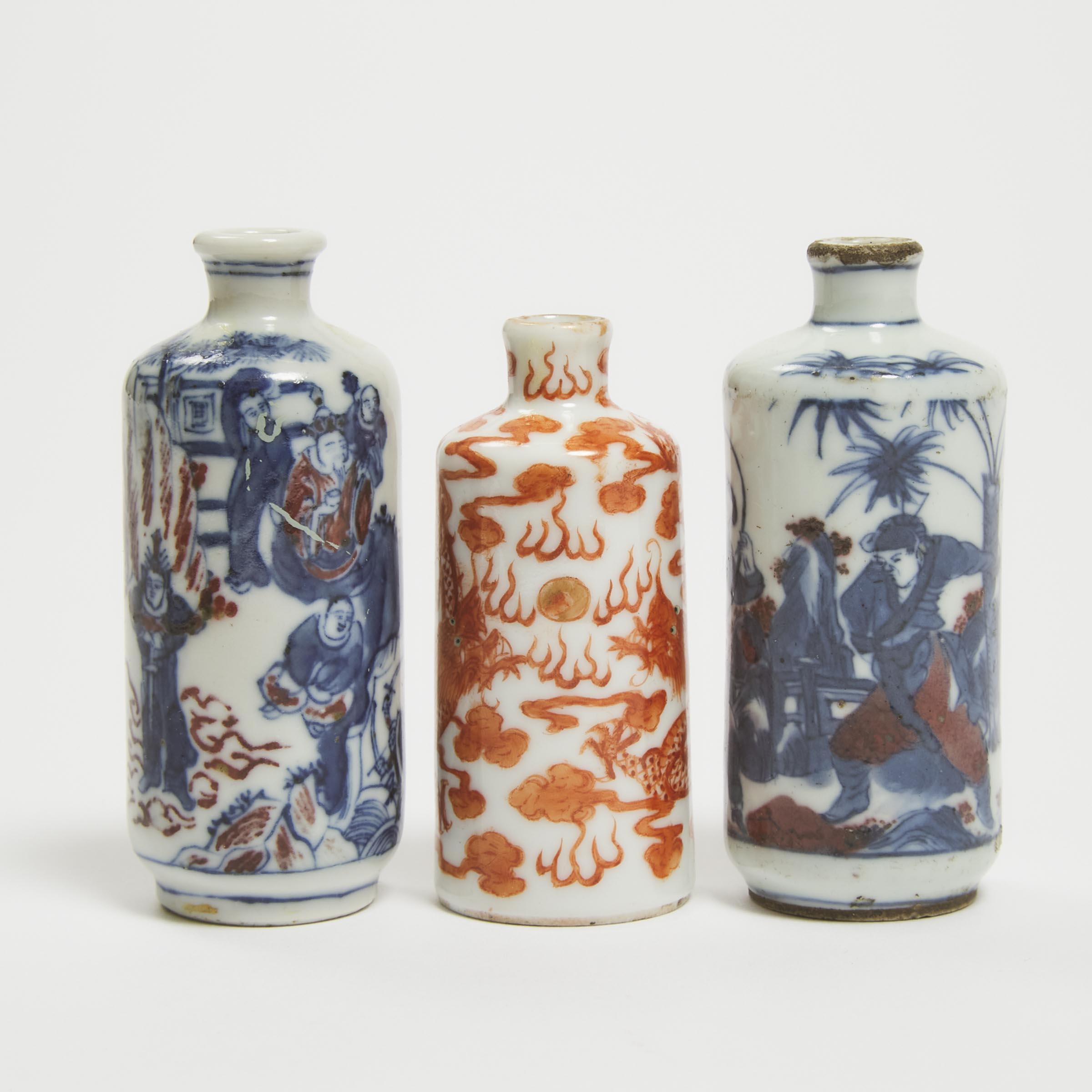 Appraisal: A Group of Three Porcelain Snuff Bottles th Century Consisting