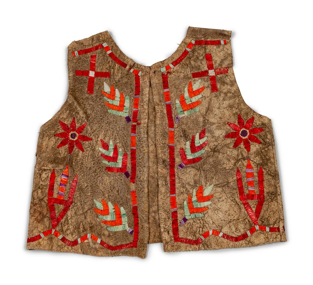 Appraisal: Sioux Child's Quilled Hide Vest length x chest inches Sioux