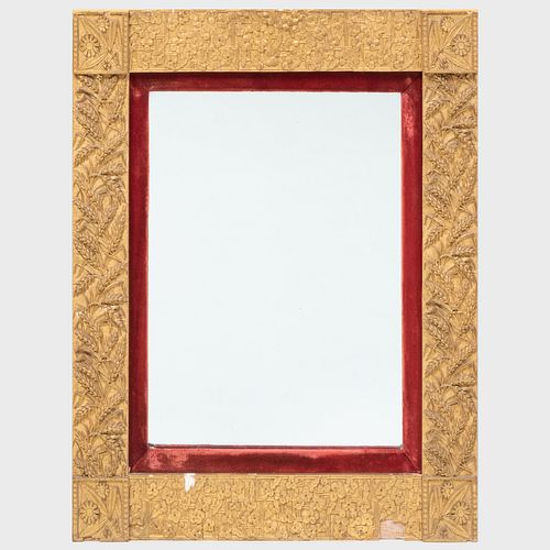 Appraisal: AESTHETIC MOVEMENT STYLE GILTWOOD AND VELVET MIRROR x in Condition