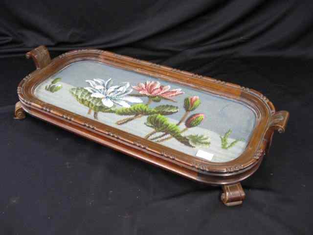 Appraisal: Victorian Carved Mahogany Serving Traywith glass beaded artwork of flowers