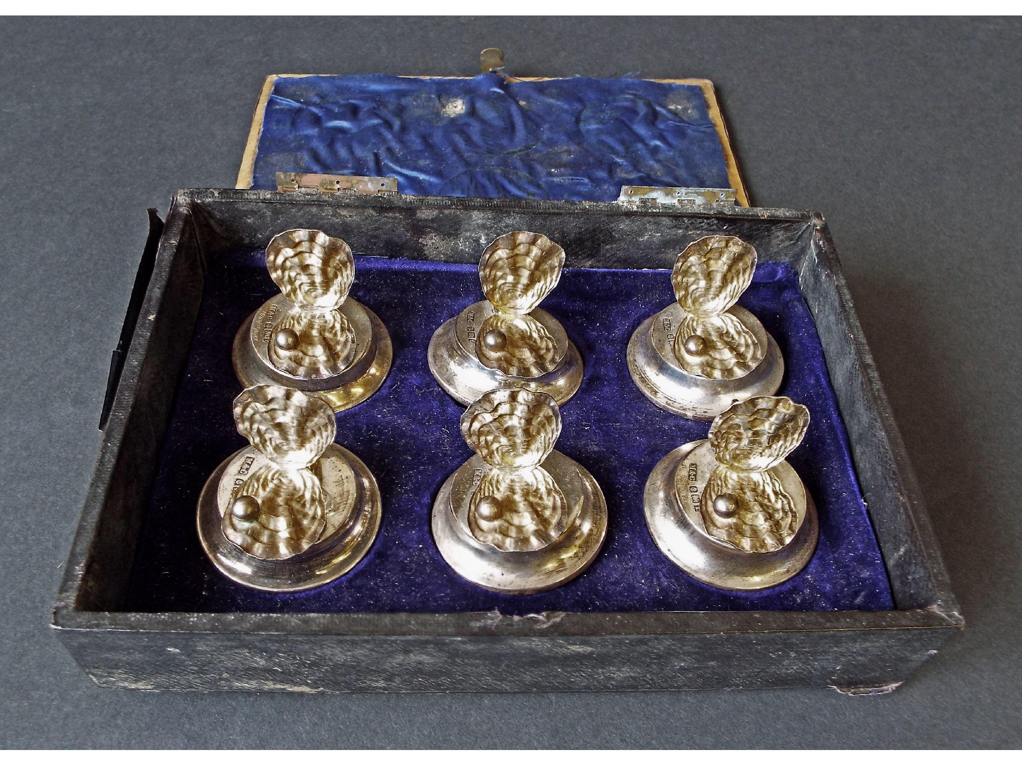 Appraisal: Set of six Edwardian novelty silver menu holders in the