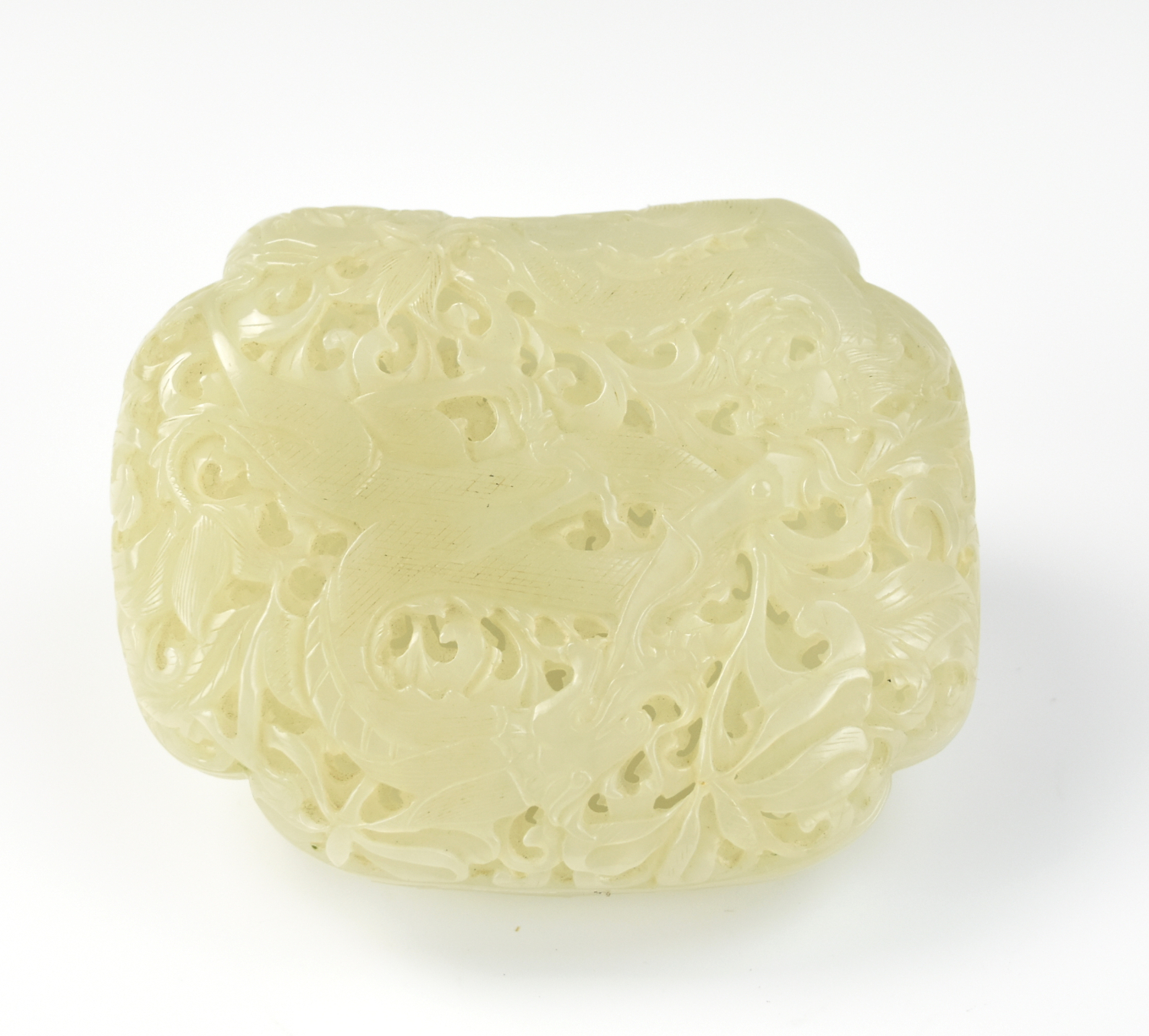 Appraisal: CHINESE WHITE JADE CRAVED DRAGON COVERED BOX of oval section