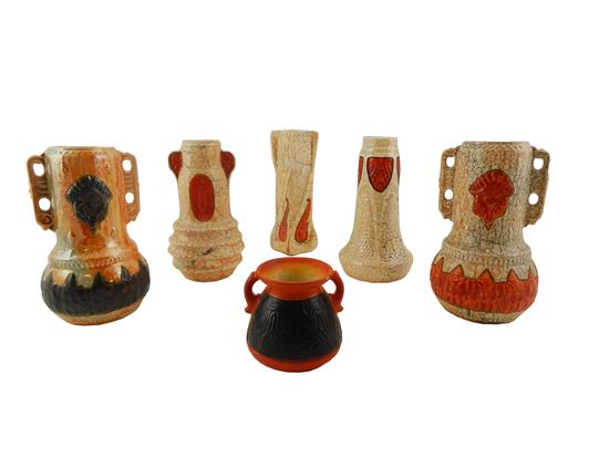 Appraisal: th C Czech Deco alienware pottery six vases matte beige