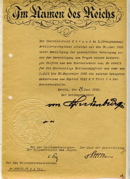 Appraisal: piece Document Signed Hindenburg Paul von Berlin June p folio