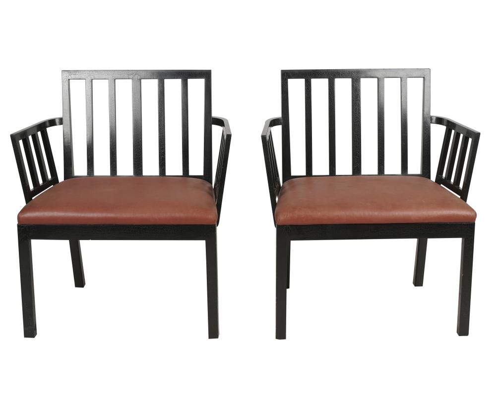 Appraisal: NORMAN LEAR PAIR ROSE TARLOW 'GEORGIAN' ARMCHAIRSunsigned with black crackled