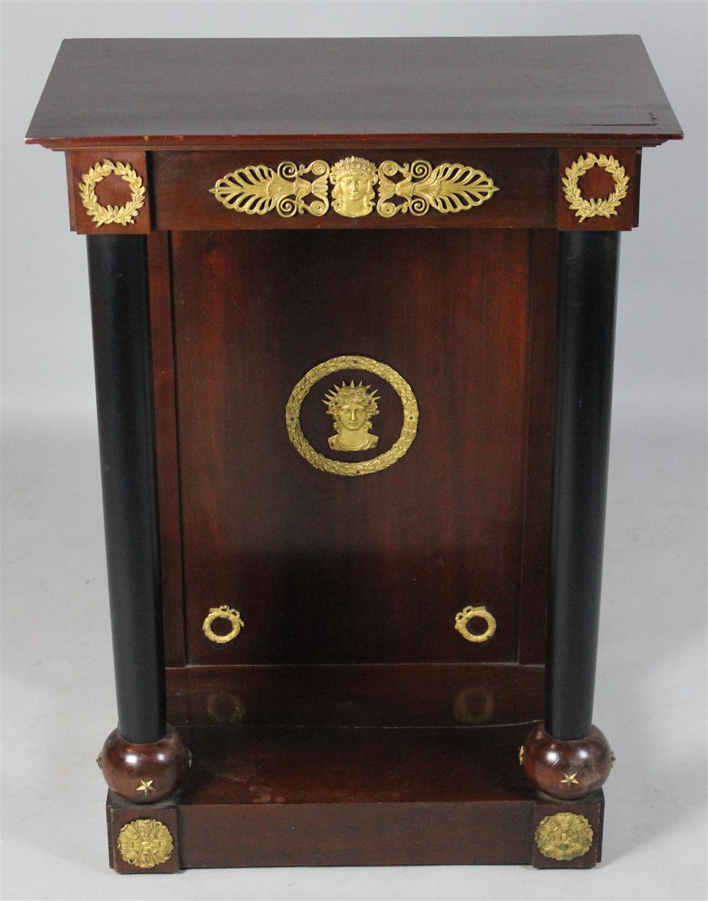 Appraisal: FRENCH EMPIRE ORMOLU-MOUNTED MAHOGANY CONSOLE EARLY TH CENTURY the rectangular