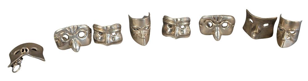 Appraisal: Eight Continental Silver Mask Place Card Holders t oz Eight