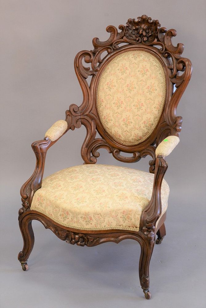 Appraisal: Pierce carved walnut Victorian gentleman's chair top repaired ht Pierce