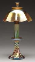 Appraisal: TIFFANY STUDIOS CANDLE LAMP In the kerosene version with green