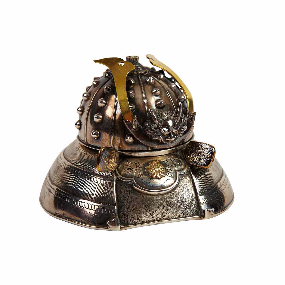 Appraisal: Silver Samurai Helmet Inkwell th Century Rendered in the form