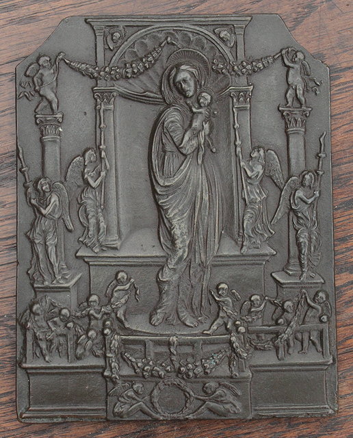 Appraisal: A BRONZE METAL CLASSICAL PLAQUE depicting The Virgin and Child