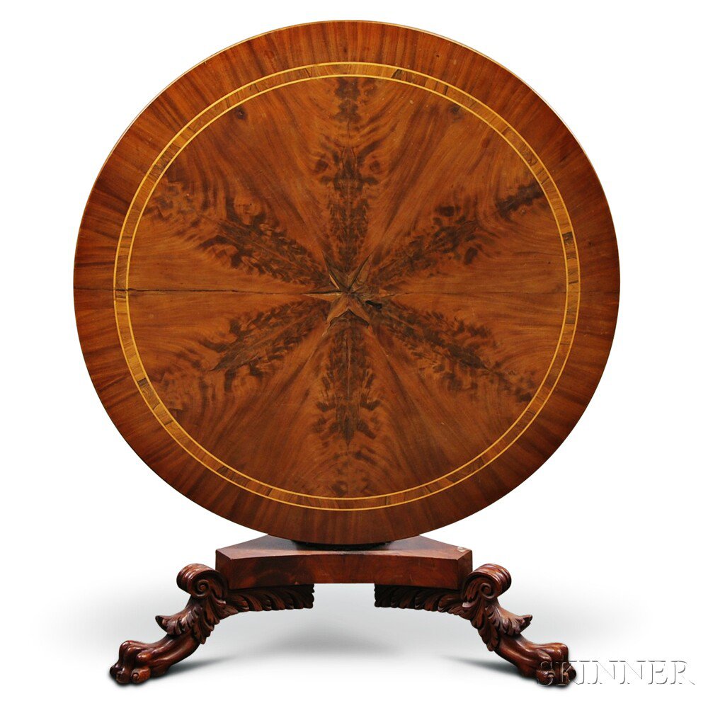 Appraisal: Carved and Inlaid Mahogany and Mahogany Veneer Tilt-top Table the