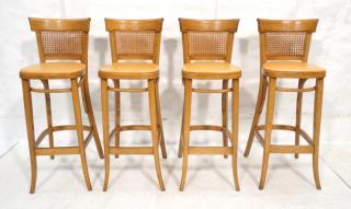 Appraisal: Set Modern Bar Stools Cane backs Tannish viny Set Modern