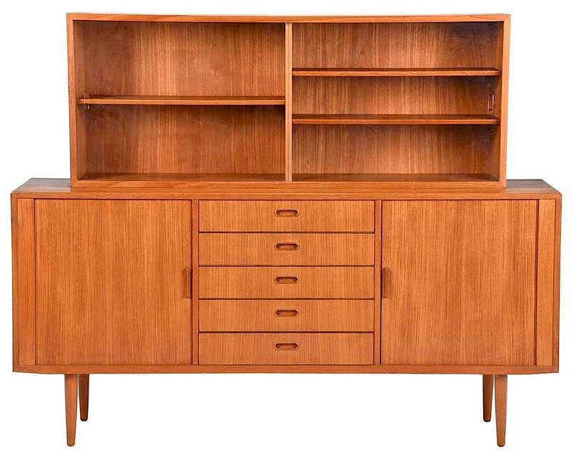 Appraisal: Danish Modern Sideboard with Bookcase circa s teak wood cabinet