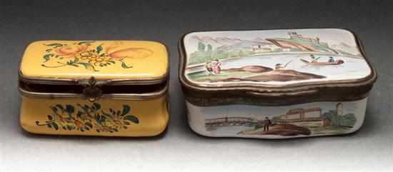 Appraisal: Continental gilt-metal-mounted painted enamel dresser box and a Continental gilt-metal-mounted