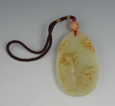 Appraisal: A Chinese Carved Jade Shoulao Pendant Yellowish green color jade