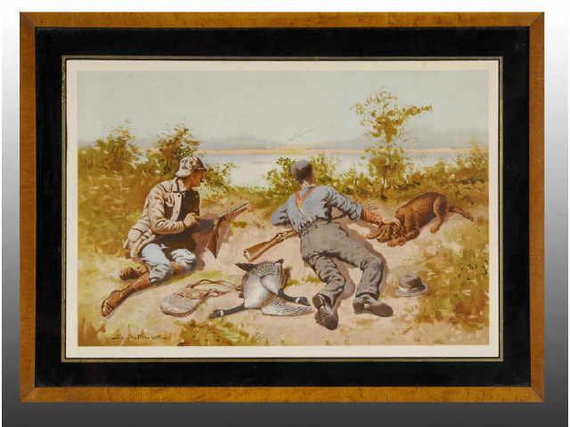 Appraisal: Frederick Remington Duck Hunting Print Description Birdseye maple frame Depicts