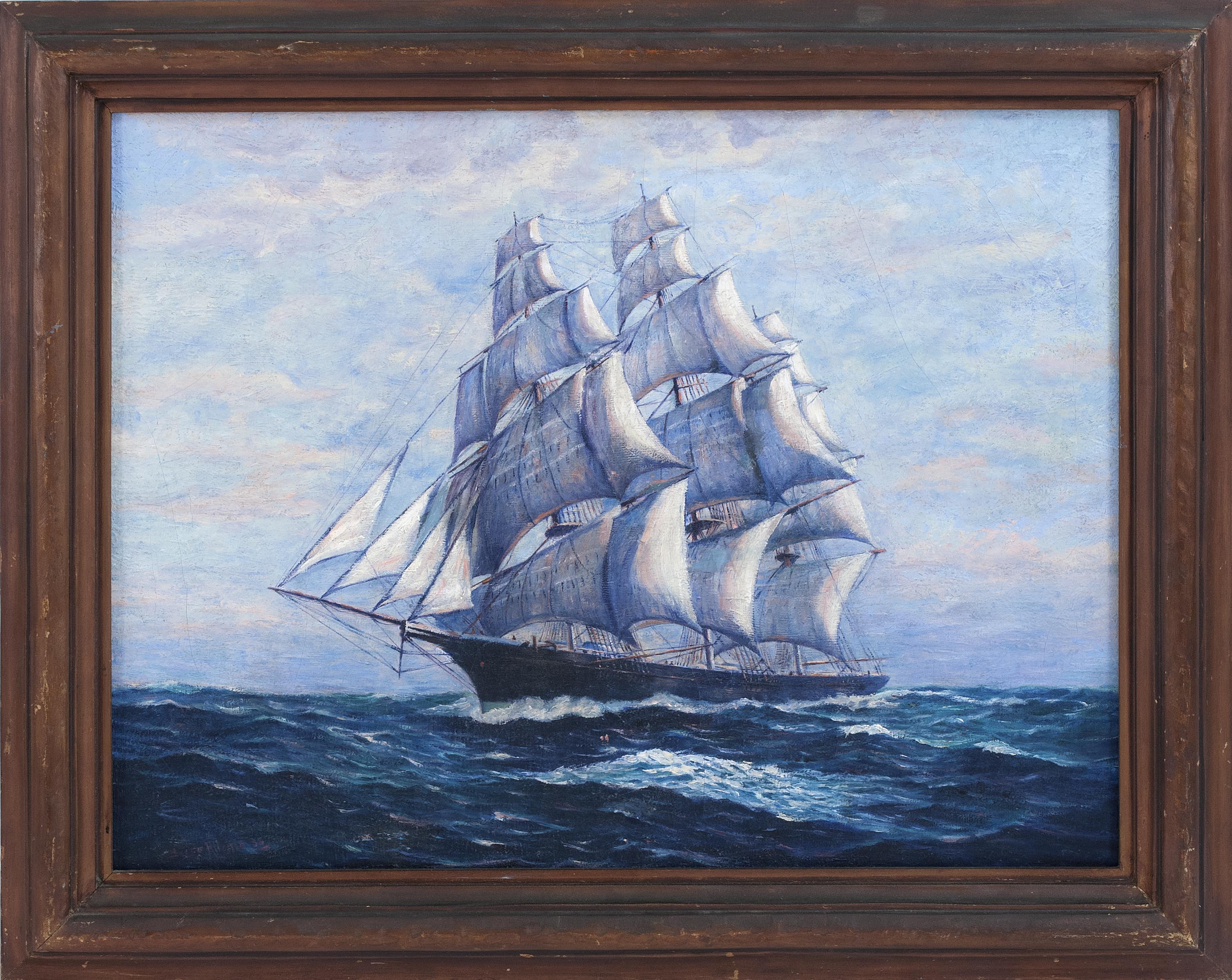 Appraisal: FRAMED PAINTING UNTRACED ARTIST Depicting a sailing vessel at sea