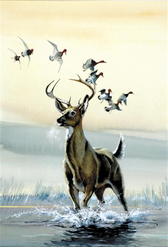 Appraisal: Ralph J McDonald Tennessee late th century DEER WITH DUCKSwatercolor